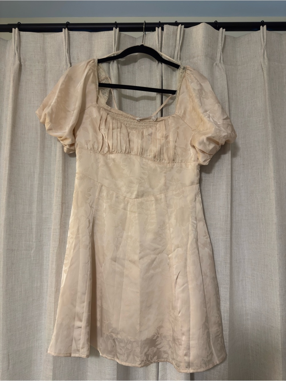All in Favor Ivory Floral Jacquard Puff Sleeve Dress